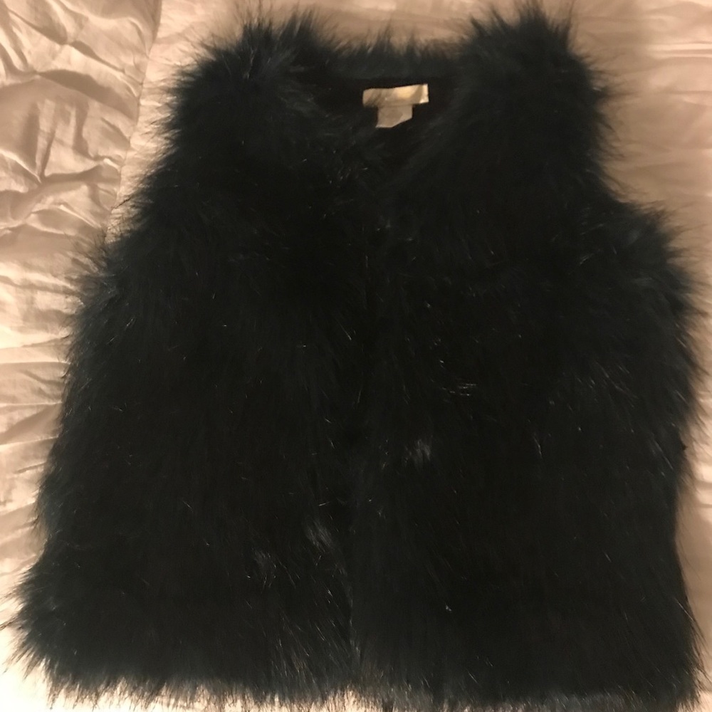 Crewcuts girls faux fur vest size M/L black/blue
